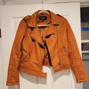 Brown Faux Suede Moto Jacket